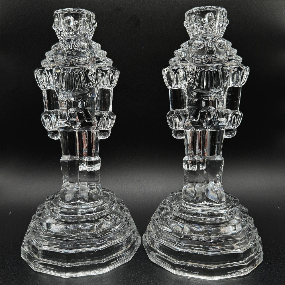 Vintage Crystal Nutcracker Princess House Candlestick Holders 2 Heavy Holiday